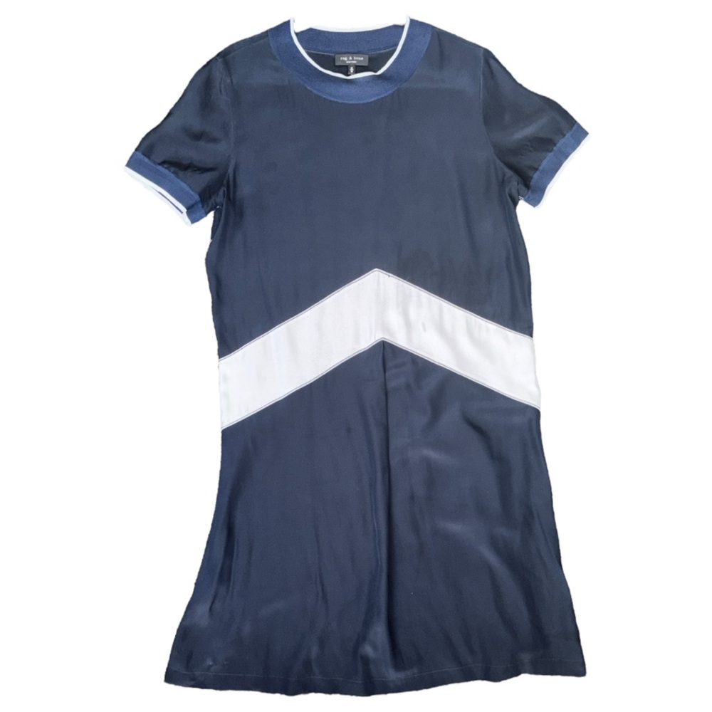 Rag & Bone Navy Blue 100% Silk Chevron Dress - Size Small - Picture 7 of 15